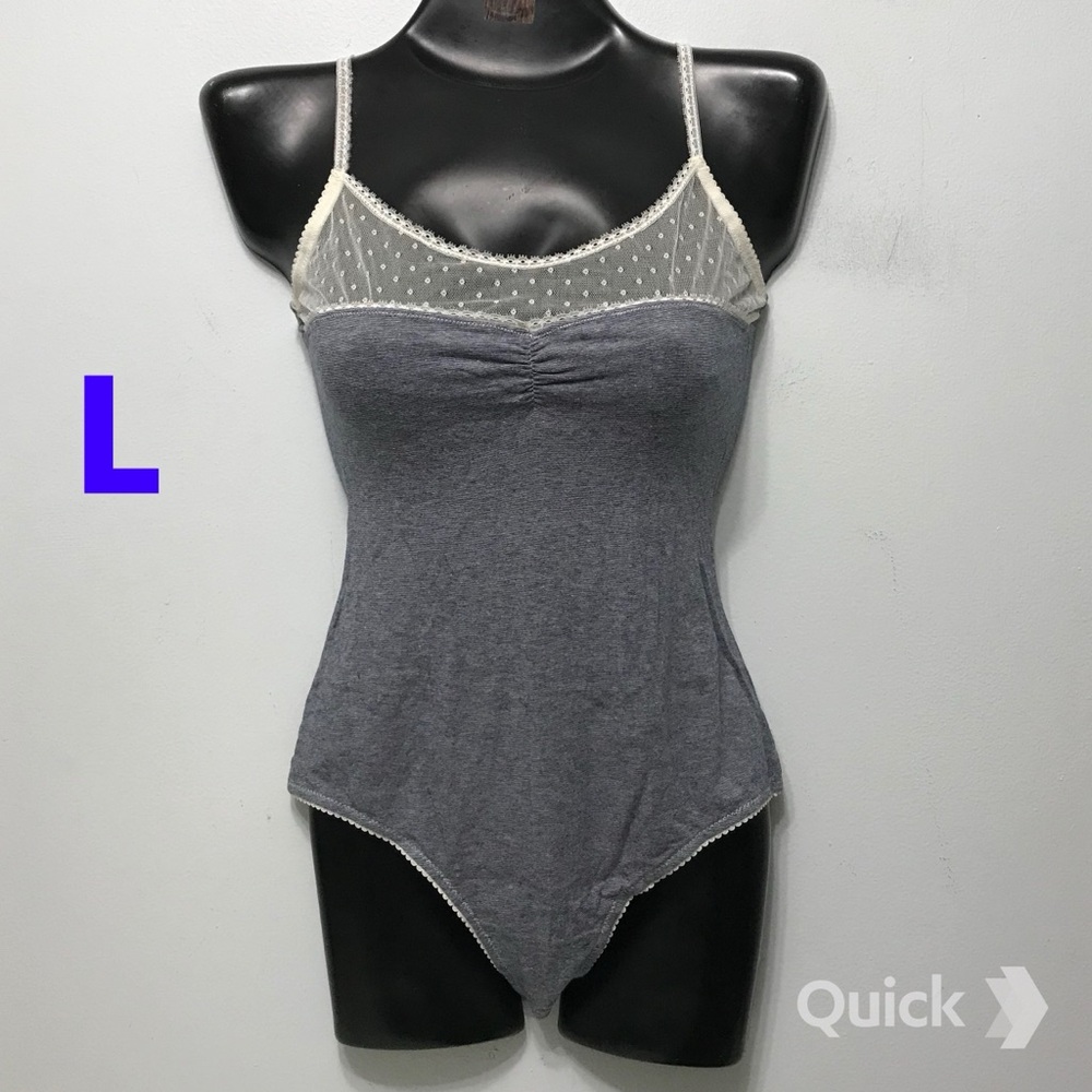 L - New Women’s Secret Navy Cotton Striped Bodysuit